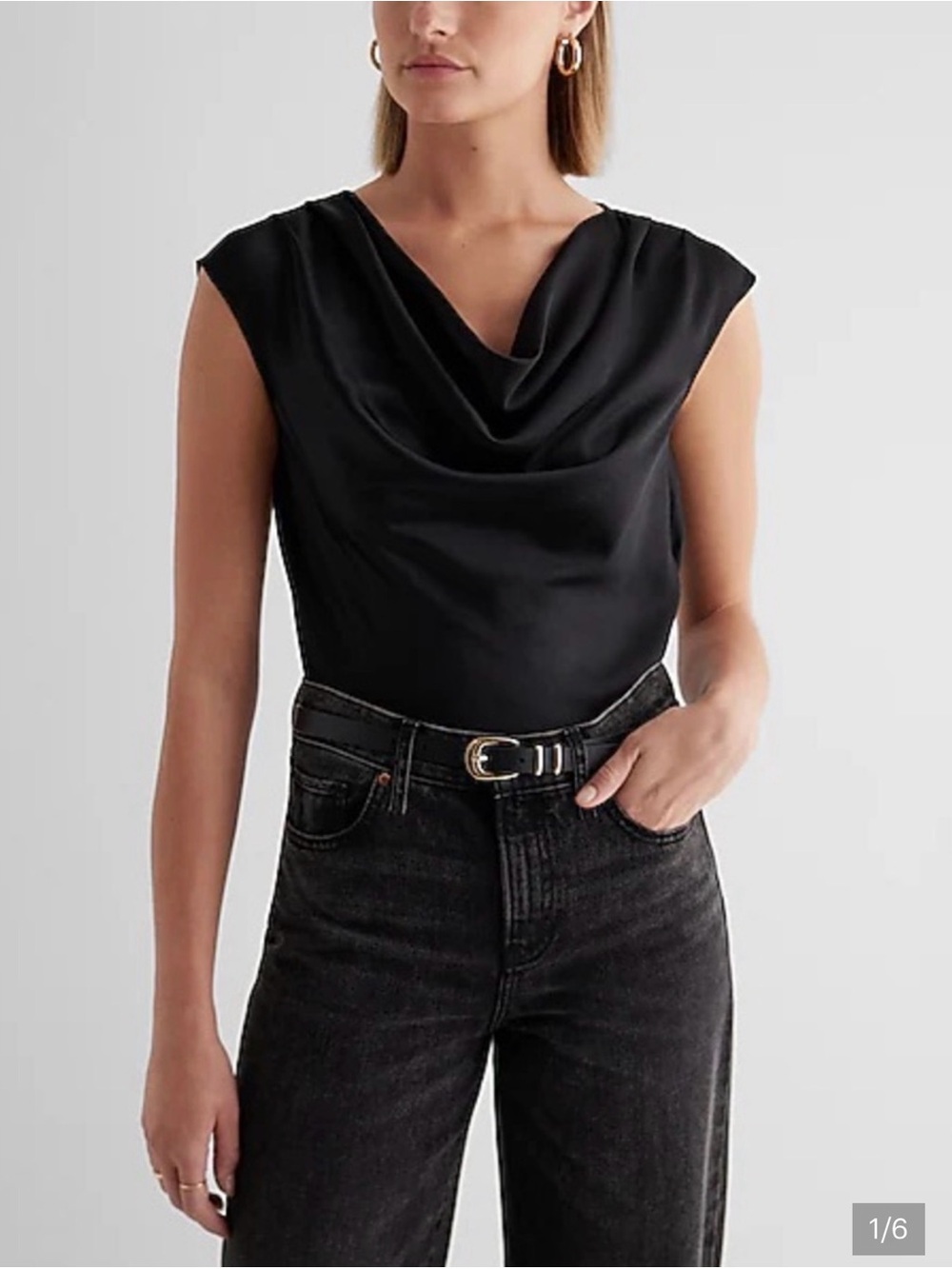 Express Satin Drape-Neck Sleeveless Bodysuit